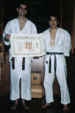 Photograph of Oliver Gessner with sensei Mitsuhiro Nakano in 1996.